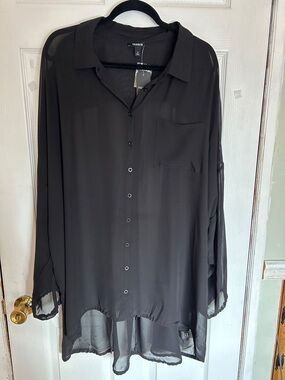 TORRID🖤 Black Sheer Long-Sleeve Button-Up Blouse with drawstring bottom
